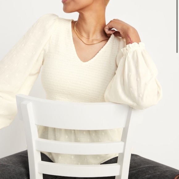 Old Navy White Cream Eyelet Lace Boho Top Peasant L NEW - Picture 1 of 9